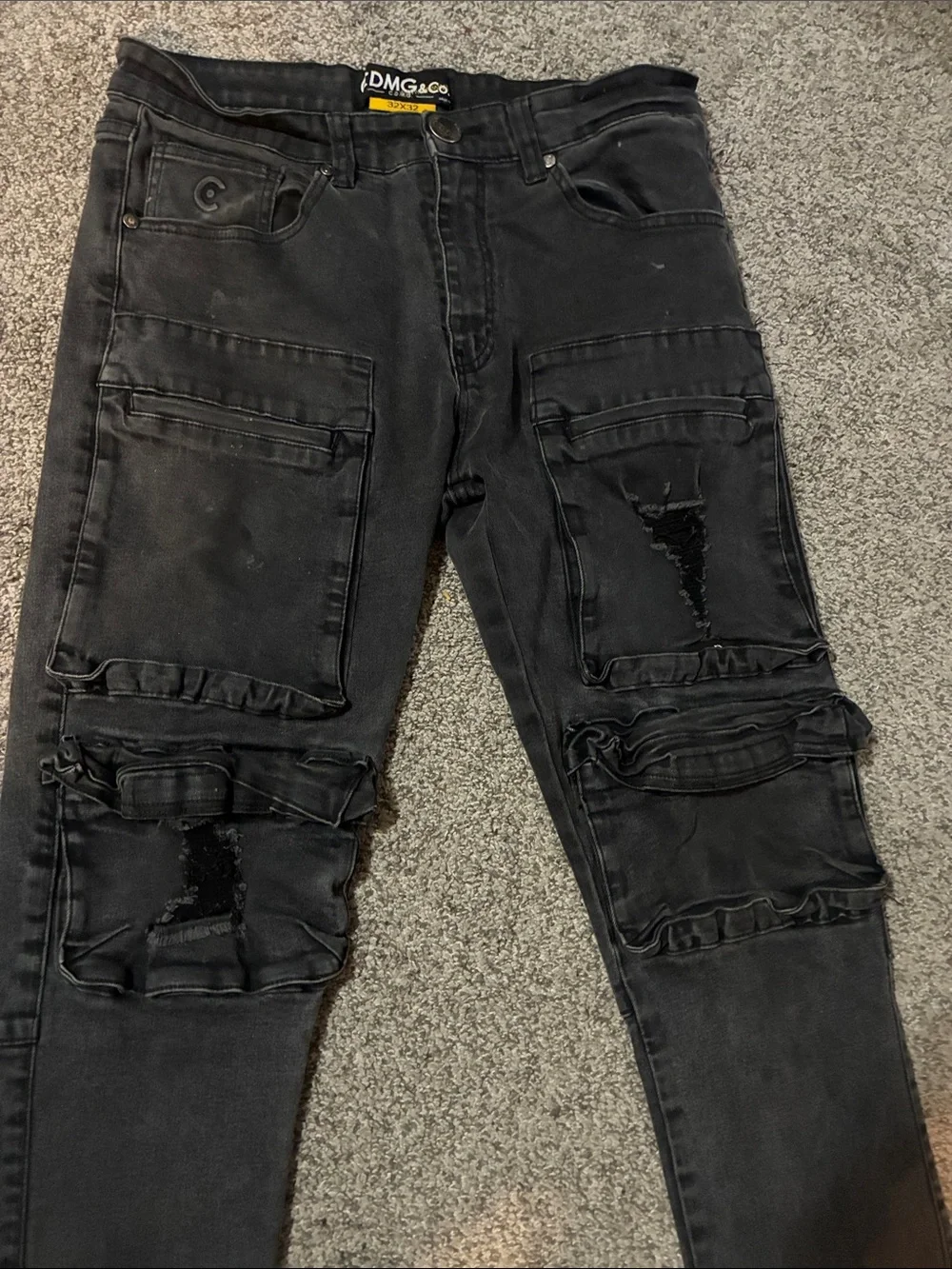 Men's Black Skinny Distressed Cargo Jeans